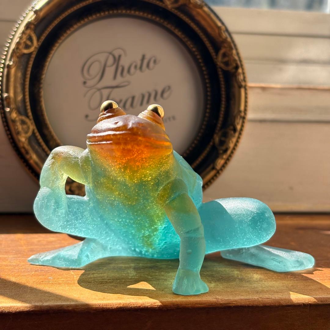 緑　カエル　蛙　ドーム　フランス　置物　ナンシー　ガレ　アンティーク　クリスタル