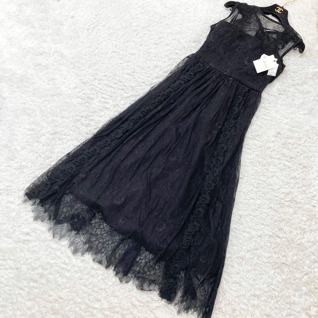 タグ付きSNIDEL スナイデル エンブロイダリーレースワンピース ロング丈 黒