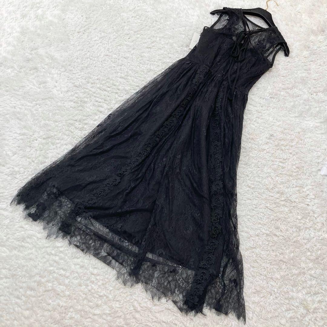 タグ付きSNIDEL スナイデル エンブロイダリーレースワンピース ロング丈 黒