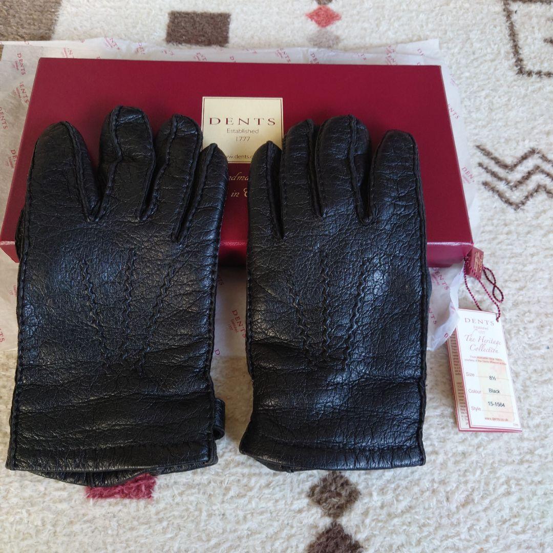 DENTS ブラック ペッカリー革グローブ81/2