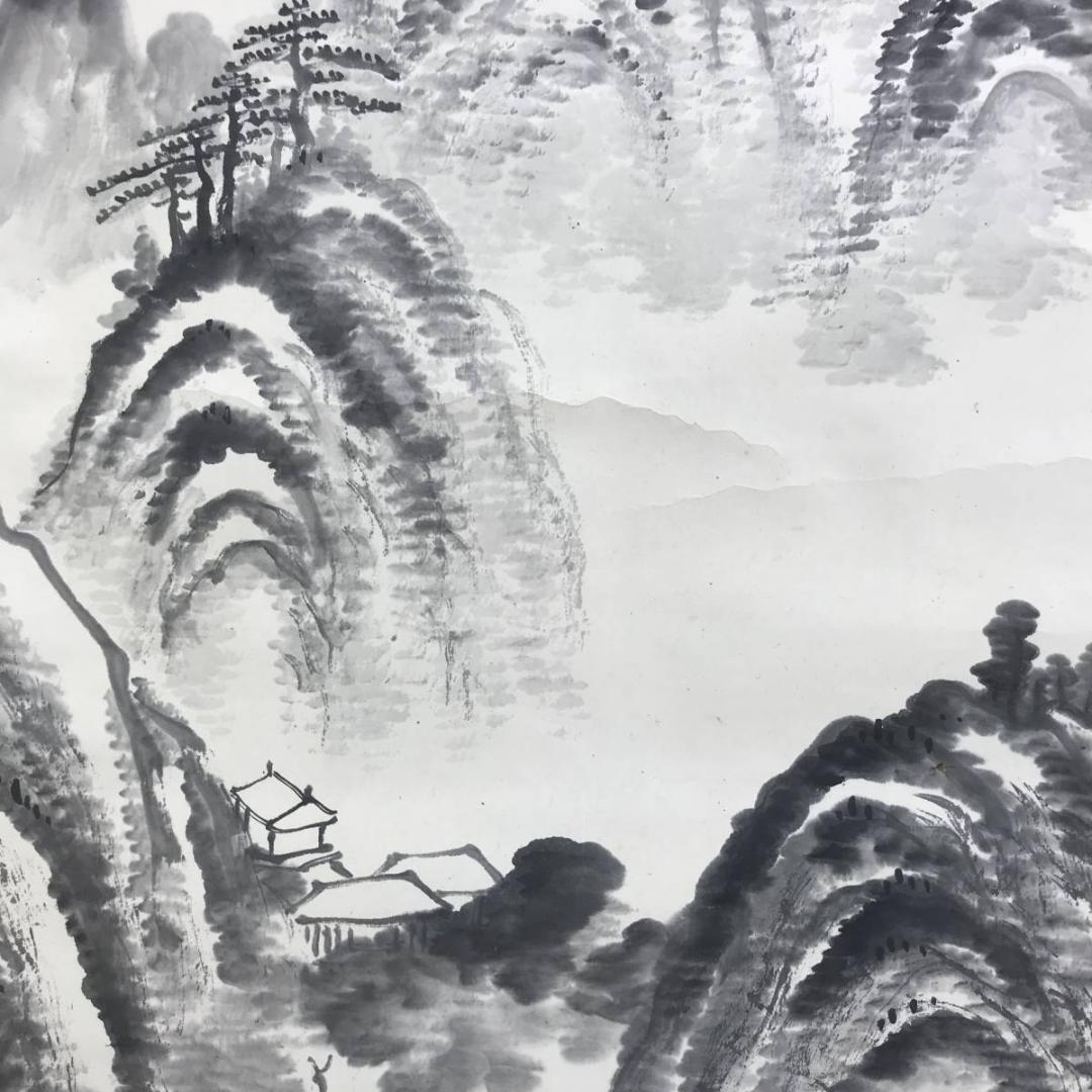 【真作】五雲/山水画賛/山水図/掛軸/名家伝来/AD-975