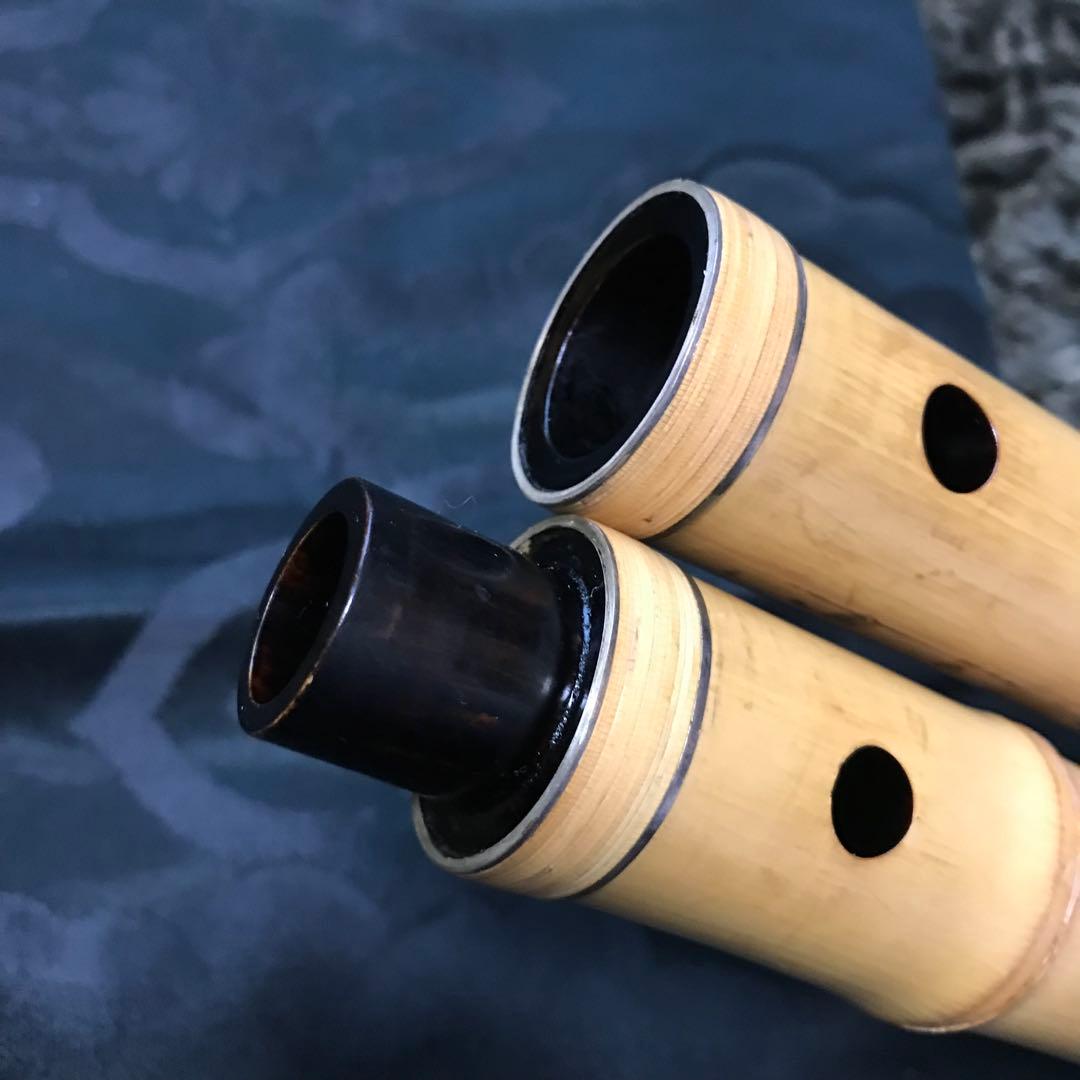 尺八 琴古流 在銘 中継ぎ緩み無し 二尺一寸管 籐巻 銀三線 【音出し確認済み】