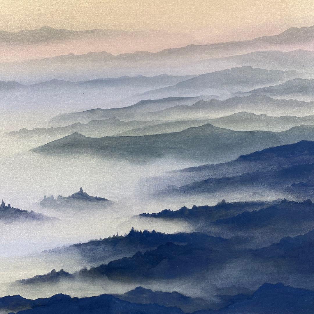 美品 掛け軸 松生春山人作 明ける頃図 共箱 太巻き付 縁起物