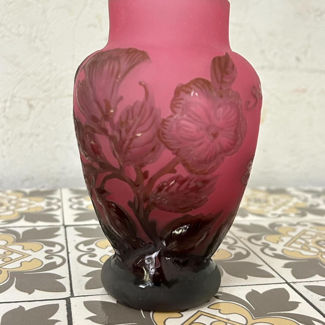 エミールガレ　果実紋　一輪挿し　花瓶　技法スフレ　被せガラス　高さ12cm