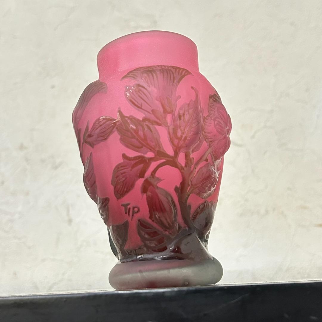 エミールガレ　果実紋　一輪挿し　花瓶　技法スフレ　被せガラス　高さ12cm