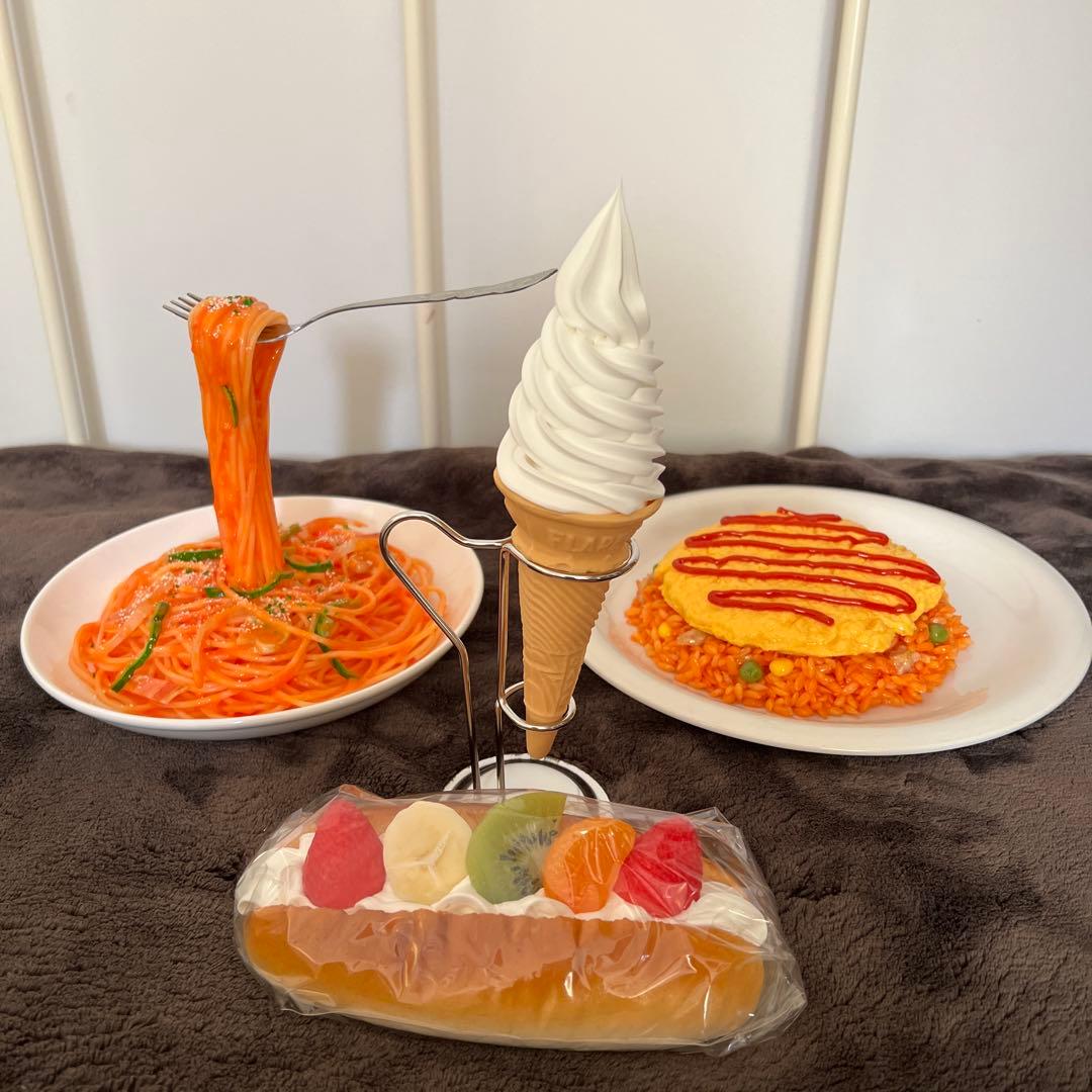 食品サンプル　スパゲッティ・オムライス・ソフトクリーム