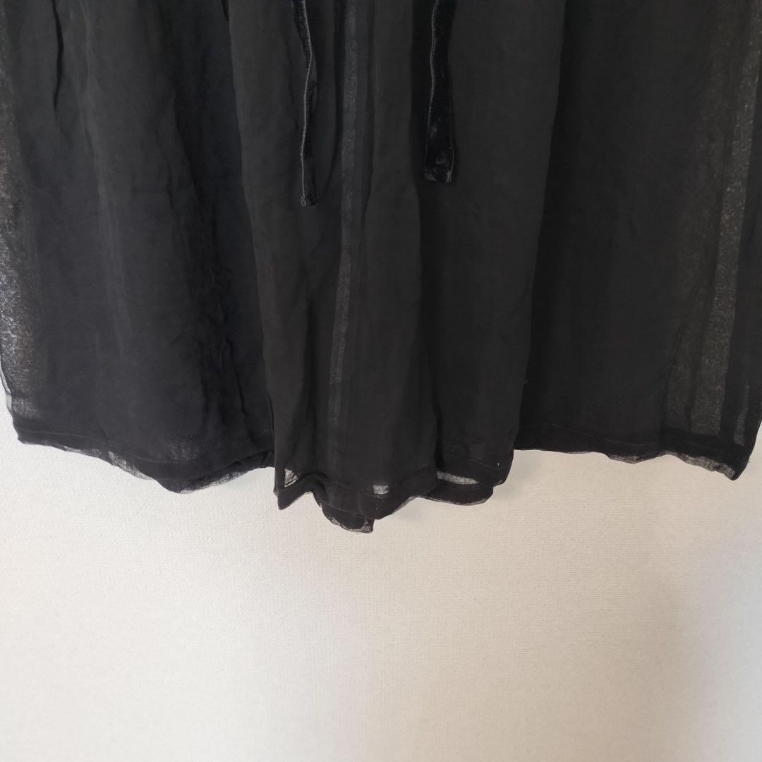 コムデギャルソン(M)シフォンスカート/黒/前ボタン/両脇ポケット/シアー
