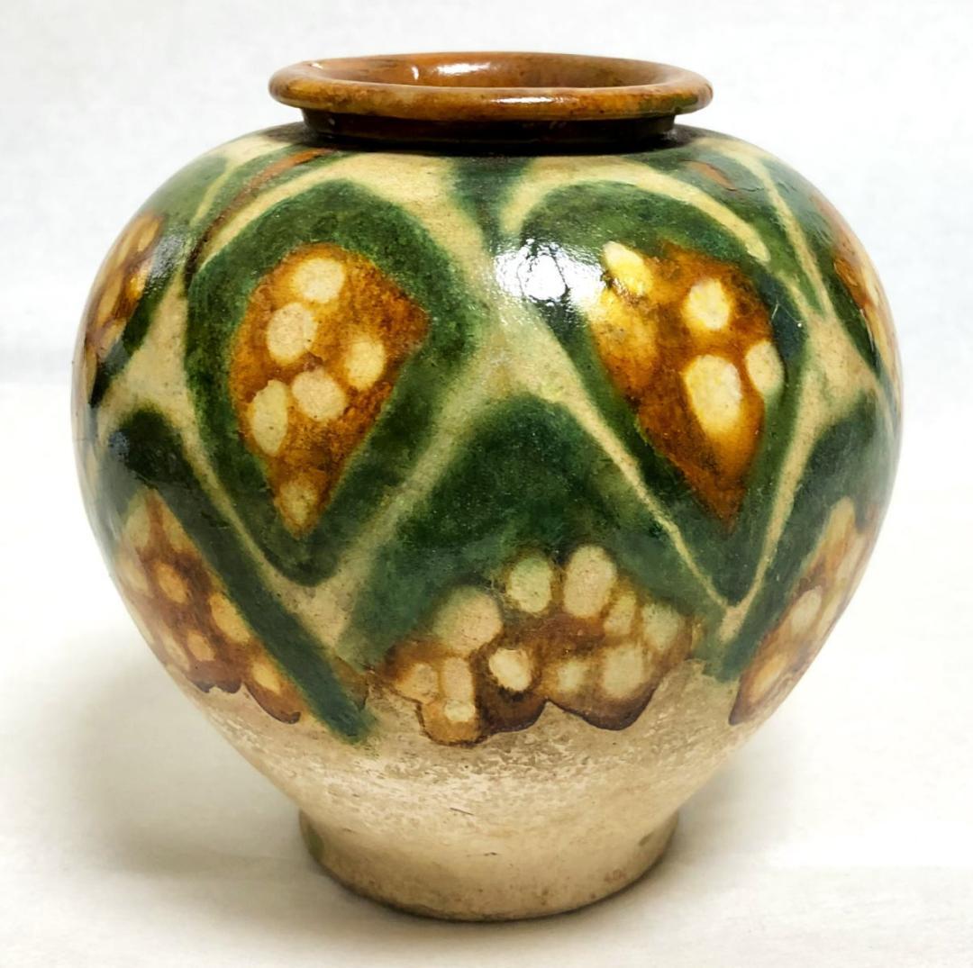 唐時代 唐三彩壺 伝世品焼物 保証 陶器 中国美術 ウブ品 WWTT173