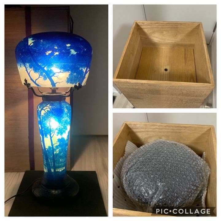 希少　被せガラス　フランスの風景ガラス　ランプ　照明　大型スタンド　LAMP