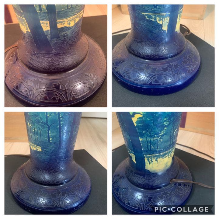 希少　被せガラス　フランスの風景ガラス　ランプ　照明　大型スタンド　LAMP