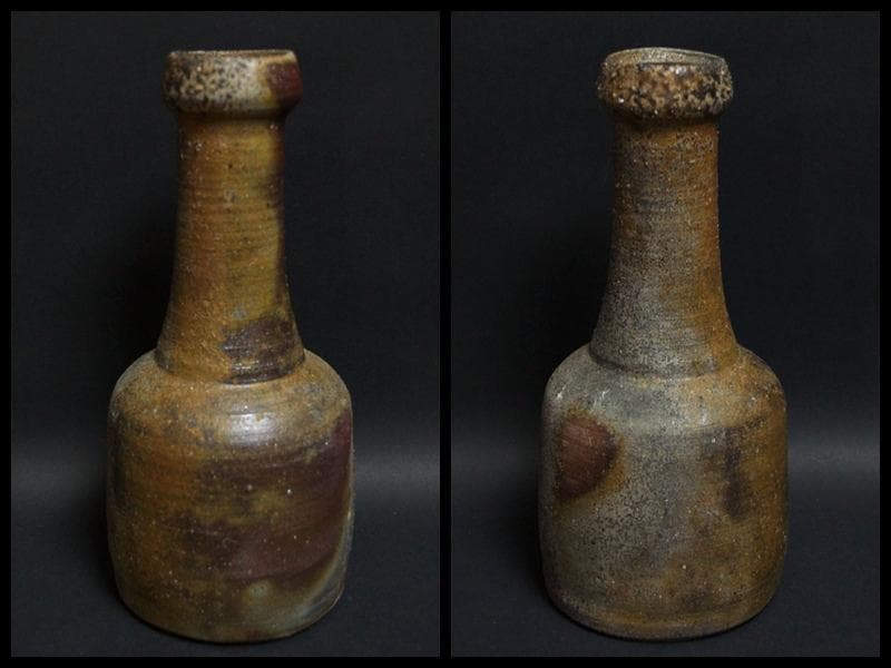 備前焼 砧形 花生 花入 窯変 花瓶 飾壺 共箱 在銘 / 花器 茶道具