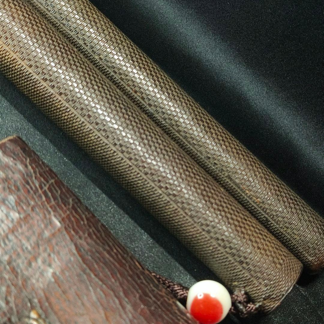 銀製煙管 網代筒 本革タバコ入れ 古銅細工金具 明治ガラス緒締玉 コレクター放出