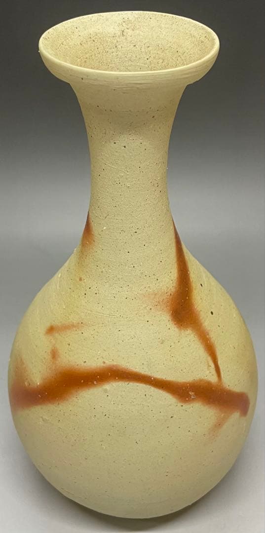 人間国宝　伊勢崎淳　緋襷花入　箱付(四方桟) 　U901