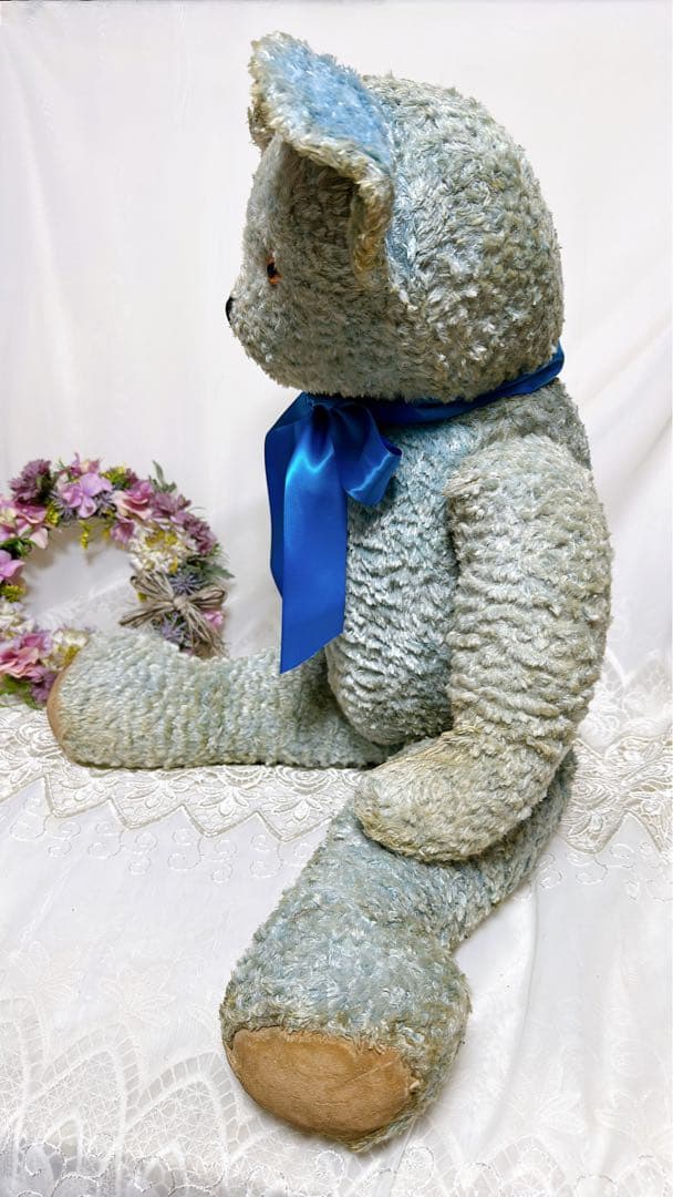 ✨レア✨❤️特大❤️ブルーのアンティークベア　イギリスアンティークテディベア