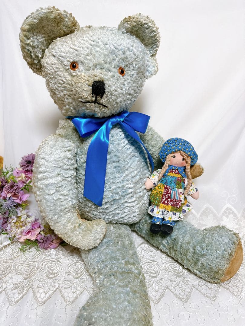 ✨レア✨❤️特大❤️ブルーのアンティークベア　イギリスアンティークテディベア