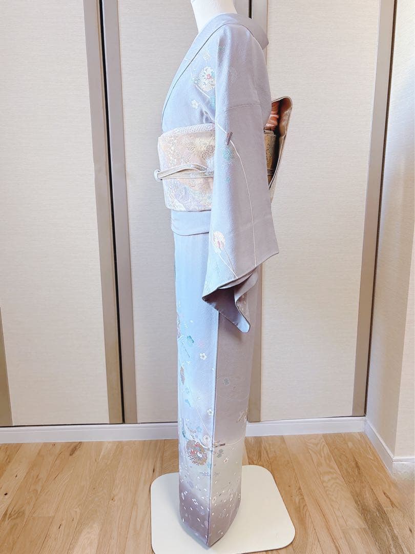 訪問着　フルセット　裄66 67 友禅 友禅　水色 卒業式　入学式　お宮参　袋帯