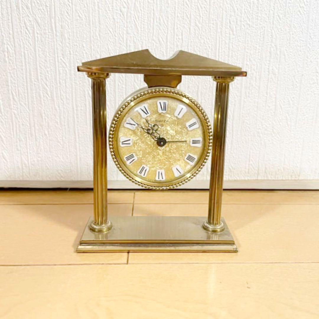【可動確認済み】SWIZA 8 置き時計　アラーム付き　ゴールド　アンティーク
