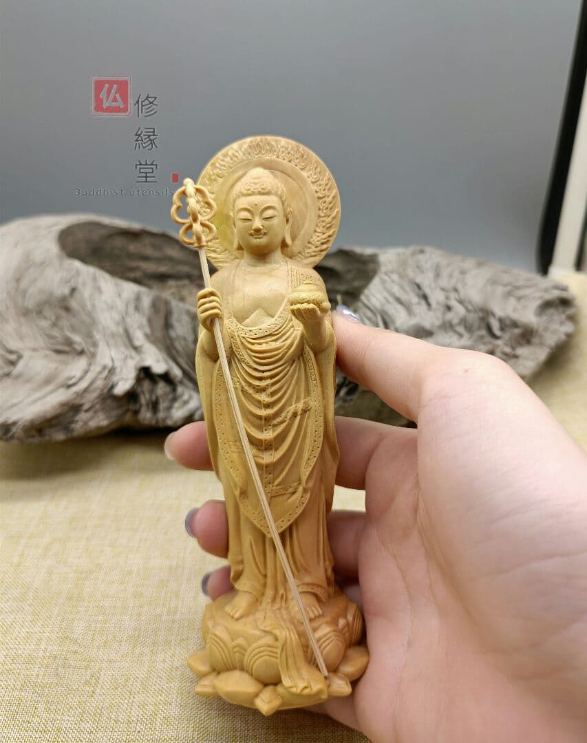 【修縁堂】大迫力 木彫仏像 薬師如来立像 薬師仏 柘植材 精密彫刻 仏師で仕上げ