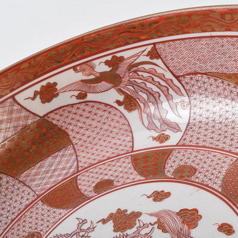 九谷焼　古九谷　赤絵八郎手　龍文　三つ組入れ子　菓子鉢　時代箱　G　R9171H