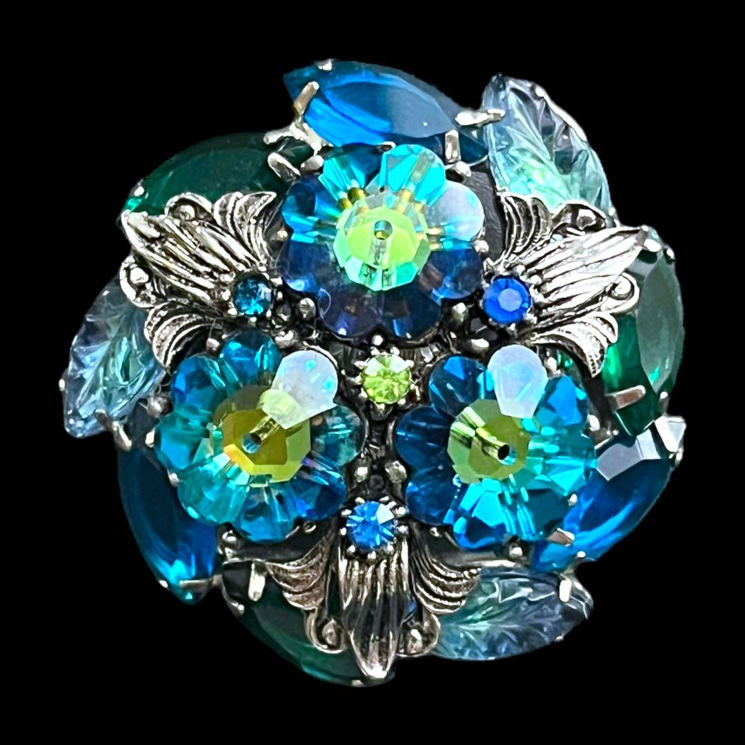 レアストーン☆JULIANA☆ギブレ&モールデッドガラス☆フラワーブーケブローチ