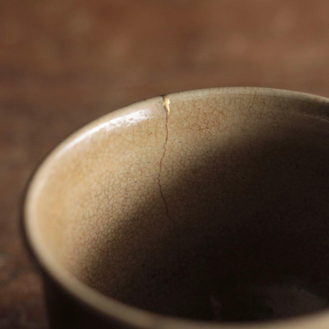 灰釉 筒茶碗 茶道具 古道具 アンティーク 茶碗