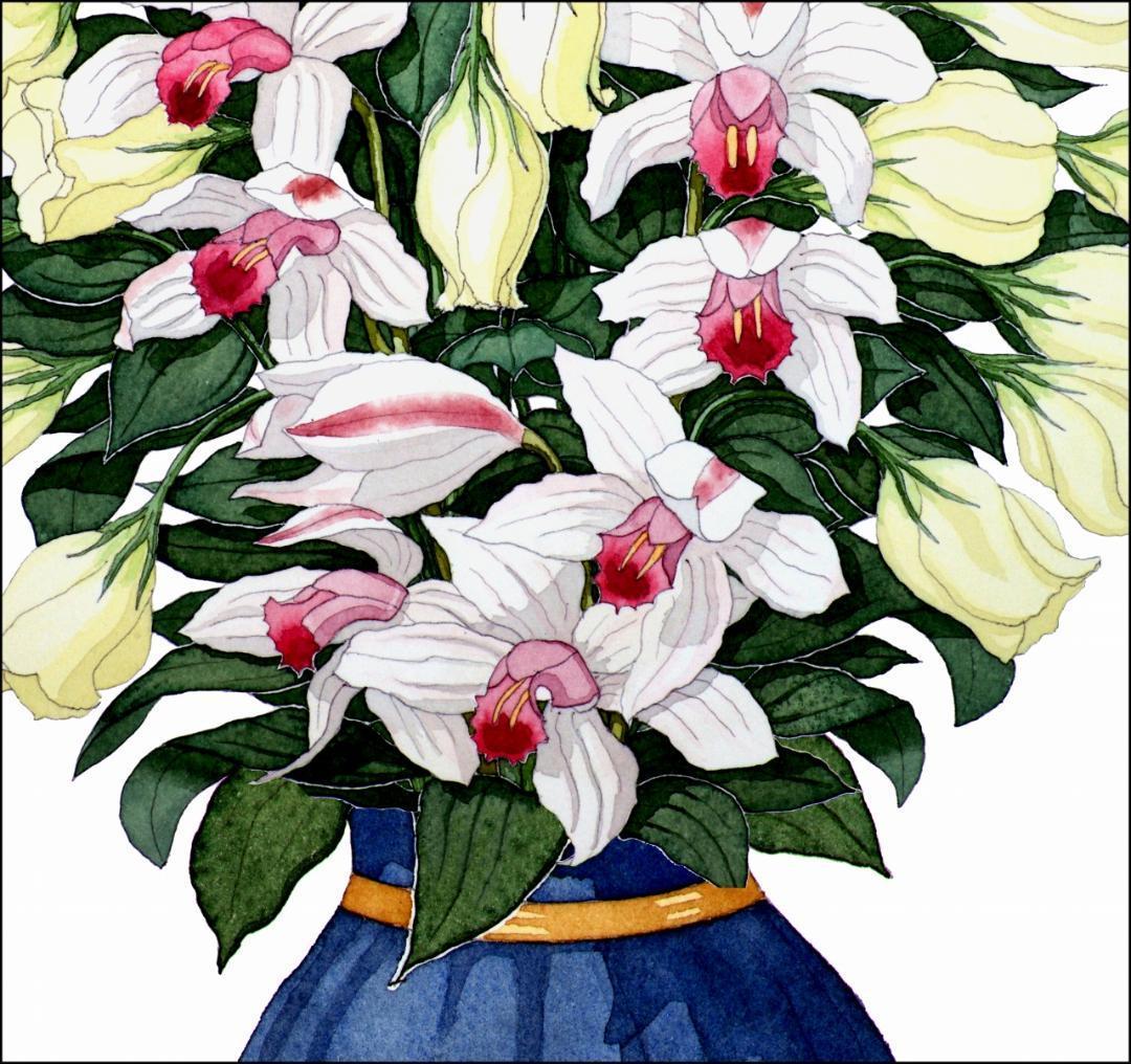 国際展作家「蘭とトルコ桔梗」ル・サロン入/植物画/D・リトグラフ/安野光雅の影