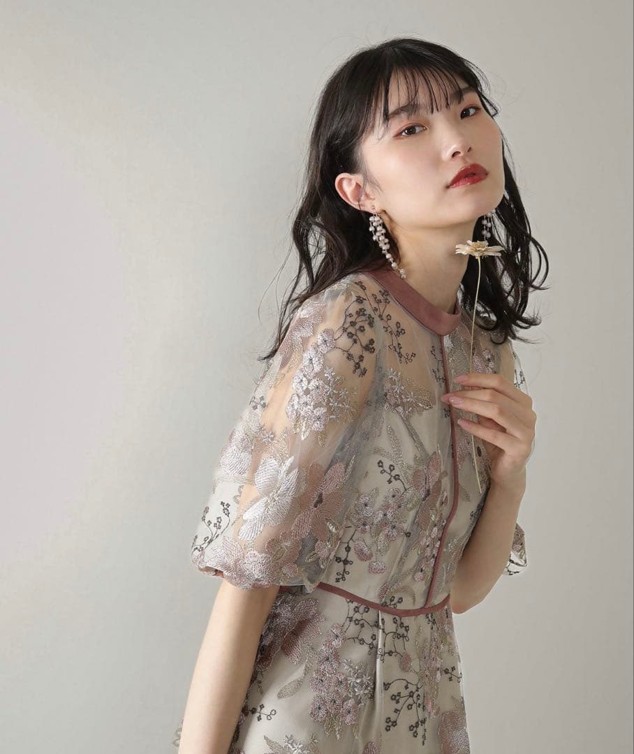 シック フラワー刺繍 パーティー ドレス 結婚式 お呼ばれ オケージョン