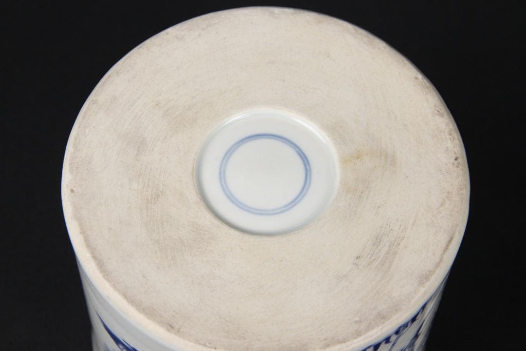 中国景徳鎮製 染付浮彫松竹梅文 水指 黒塗蓋付 茶道具 Eo21-20