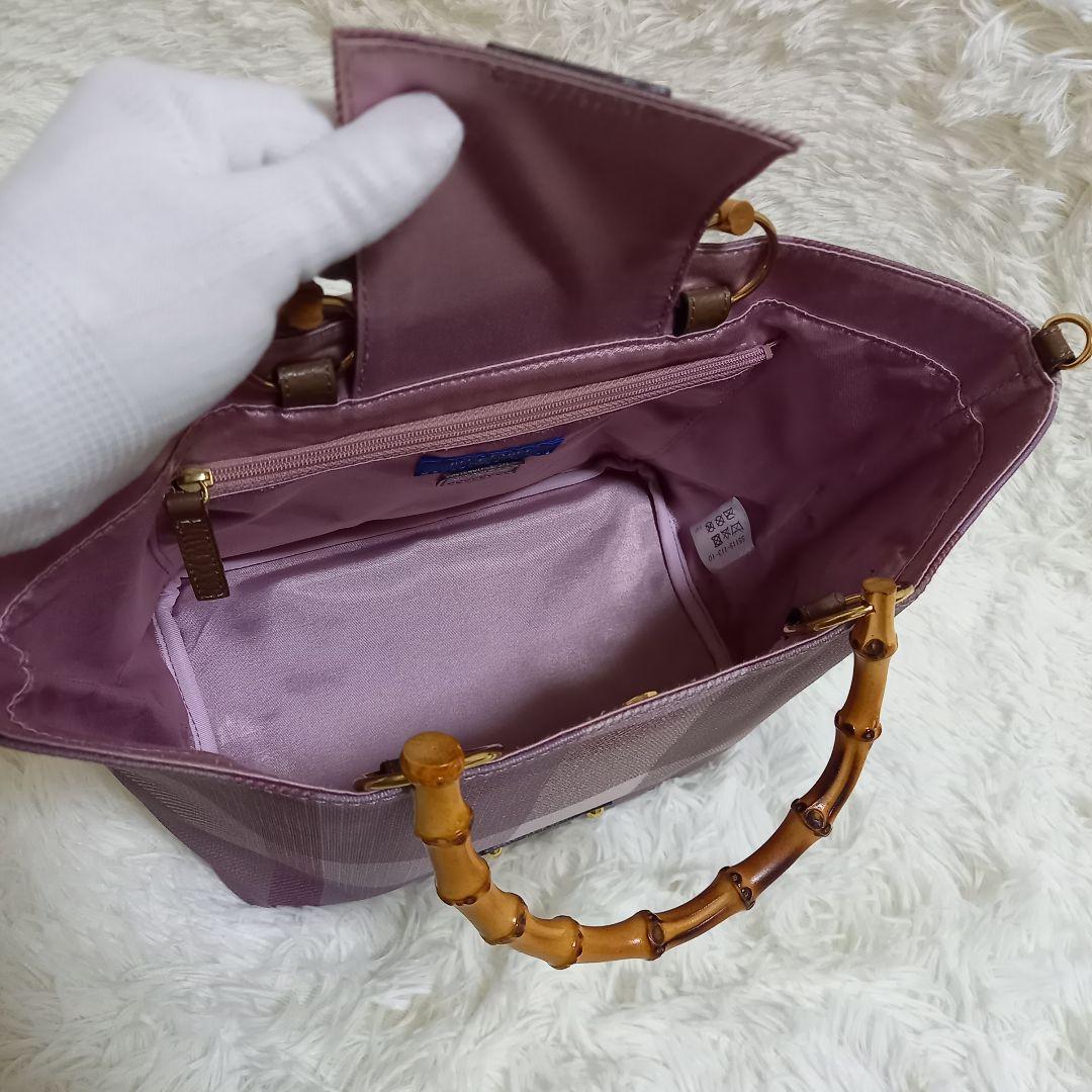 ブルーレーベルクレストブリッジ　２wayハンドバッグ　バンブー　チェック