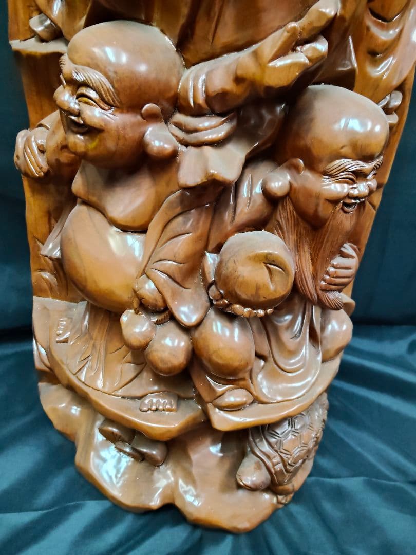 ​【大型・縁起物】木彫り 七福神 彫刻 置物 一刀彫 天然木 高さ135cm 欅