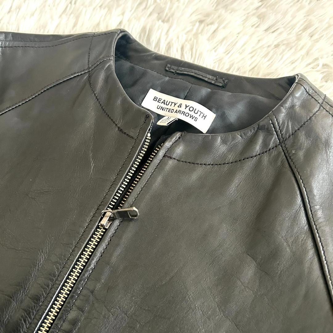 ビューティー&ユース　ユナイテッドアローズ　 レザー ノーカラージャケット M