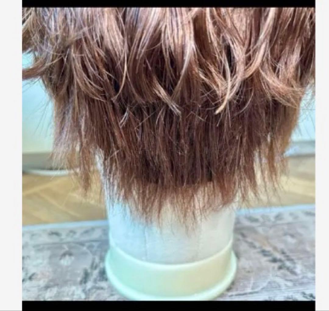 百合子ウィッグ　人毛　ショートパーマ