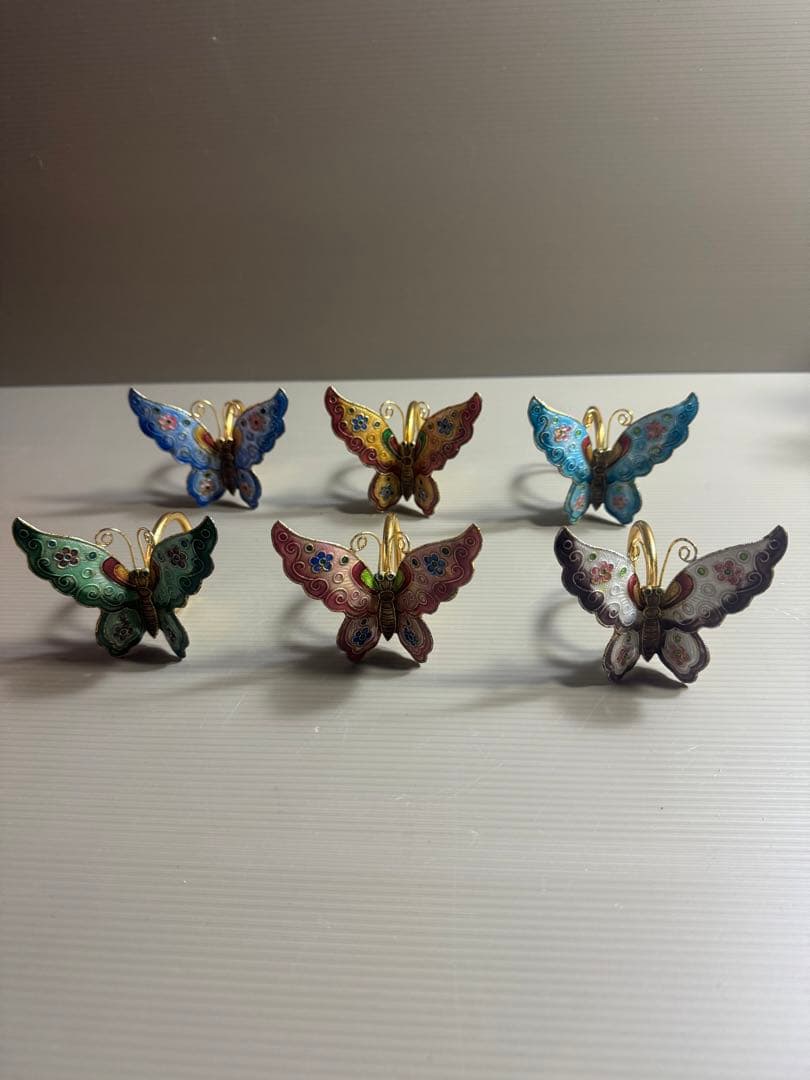 1563 金属工芸　蝶　飾物　6客