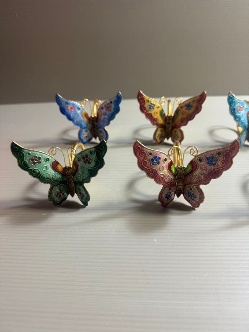 1563 金属工芸　蝶　飾物　6客