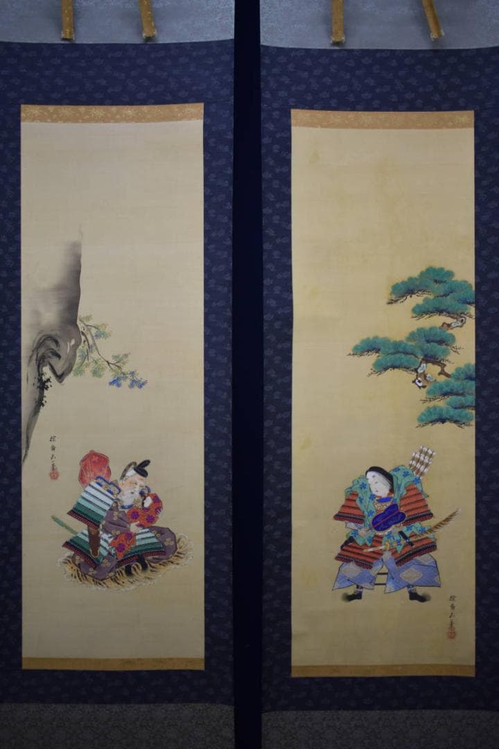 真作/喜多武一/極細色/神功皇后図/双幅/布袋屋掛軸HF-788