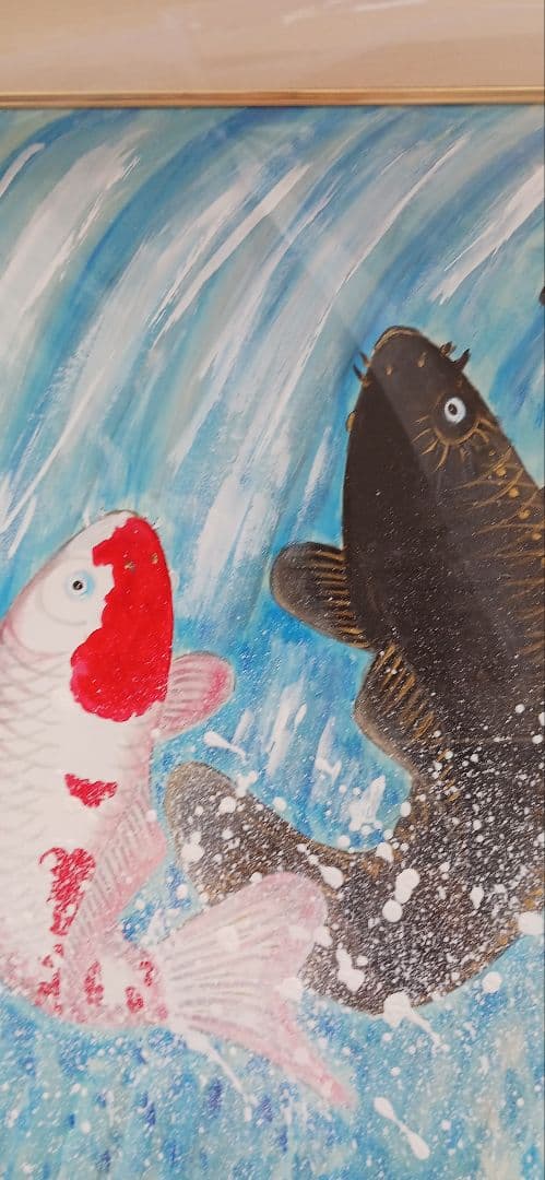 夫婦滝登鯉を田中秀光の直筆画、F6 送料無料です