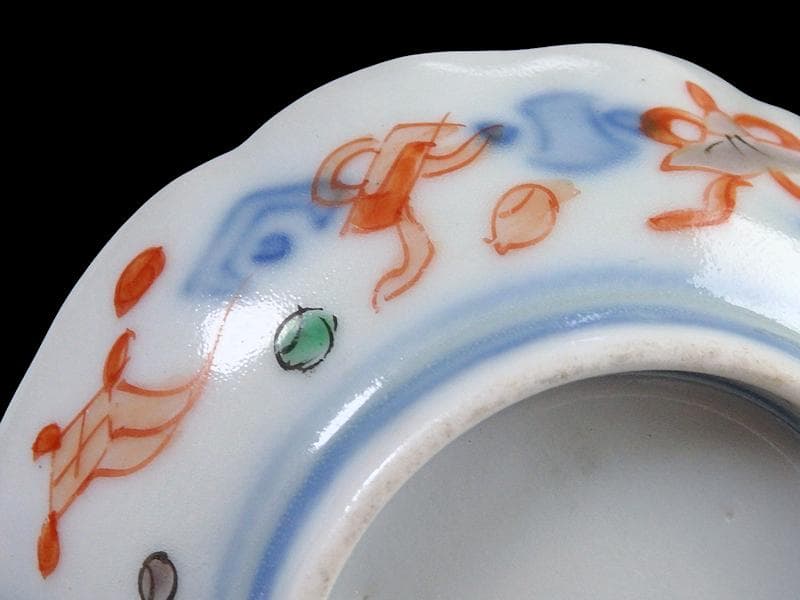 古伊万里　金襴手　松竹梅に双鶴　花の図　豆皿　E893AS-CTs