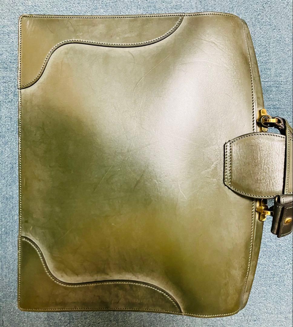 【極美品】万双 ダレスバッグ ビジネスバッグ 二つマチ ダークグリーン 深緑