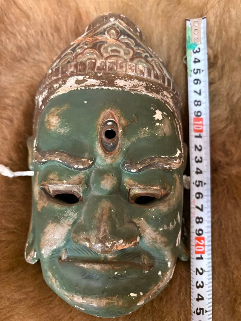 緑色仏様　神様　お面　能面　Japan ビンテージ　骨董
