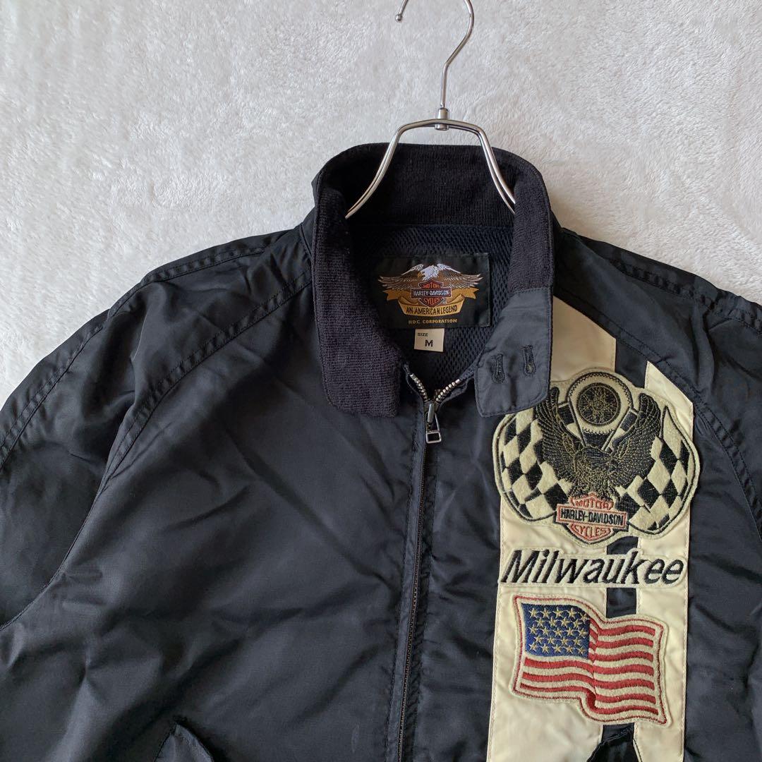 希少 ハーレー ダビッドソン ナイロン ライダース ジャケット バック刺繍ロゴ