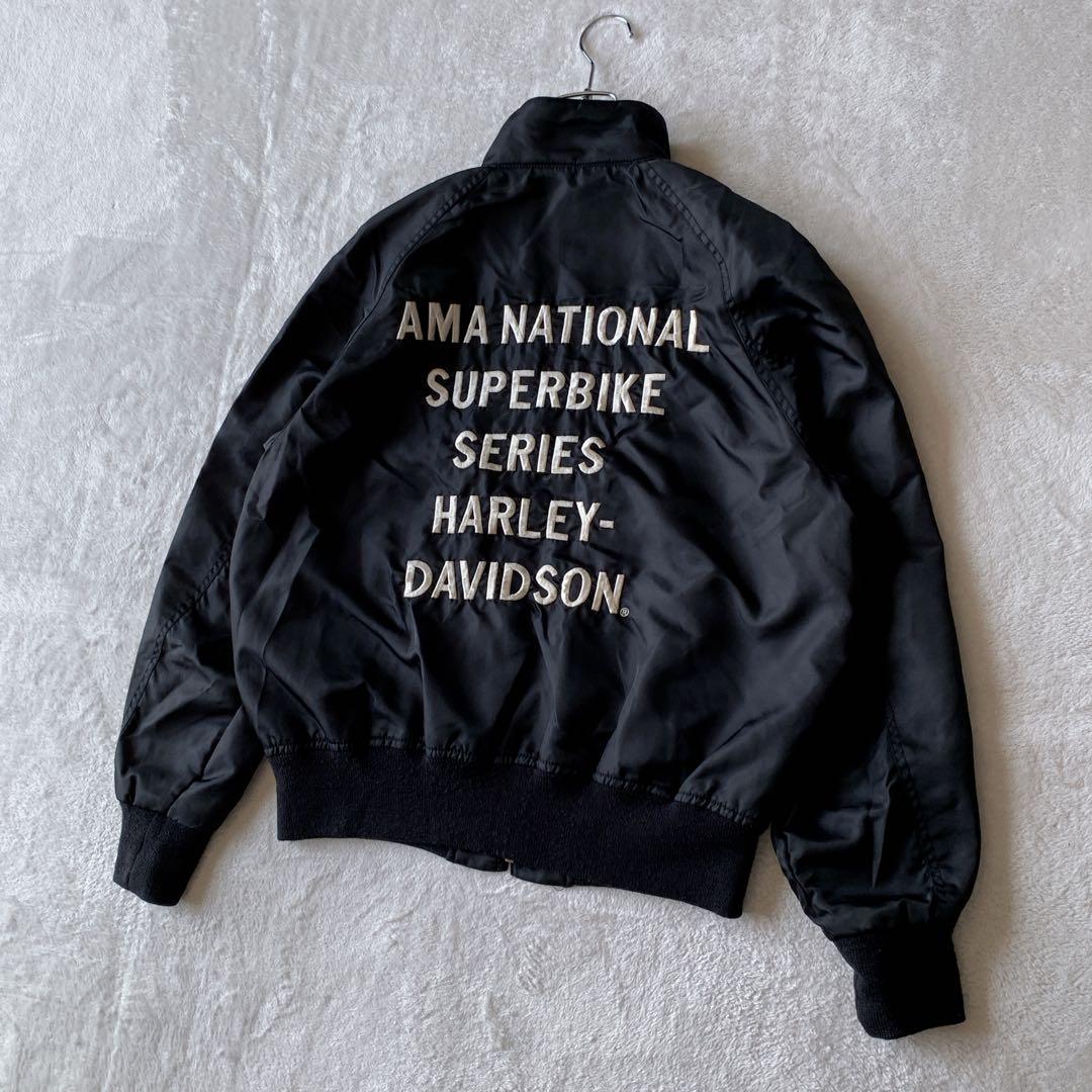 希少 ハーレー ダビッドソン ナイロン ライダース ジャケット バック刺繍ロゴ