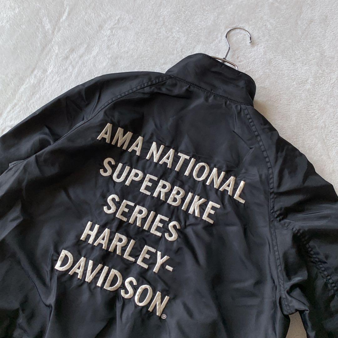 希少 ハーレー ダビッドソン ナイロン ライダース ジャケット バック刺繍ロゴ