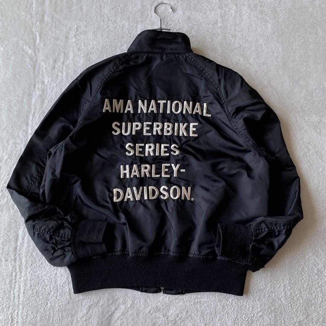 希少 ハーレー ダビッドソン ナイロン ライダース ジャケット バック刺繍ロゴ