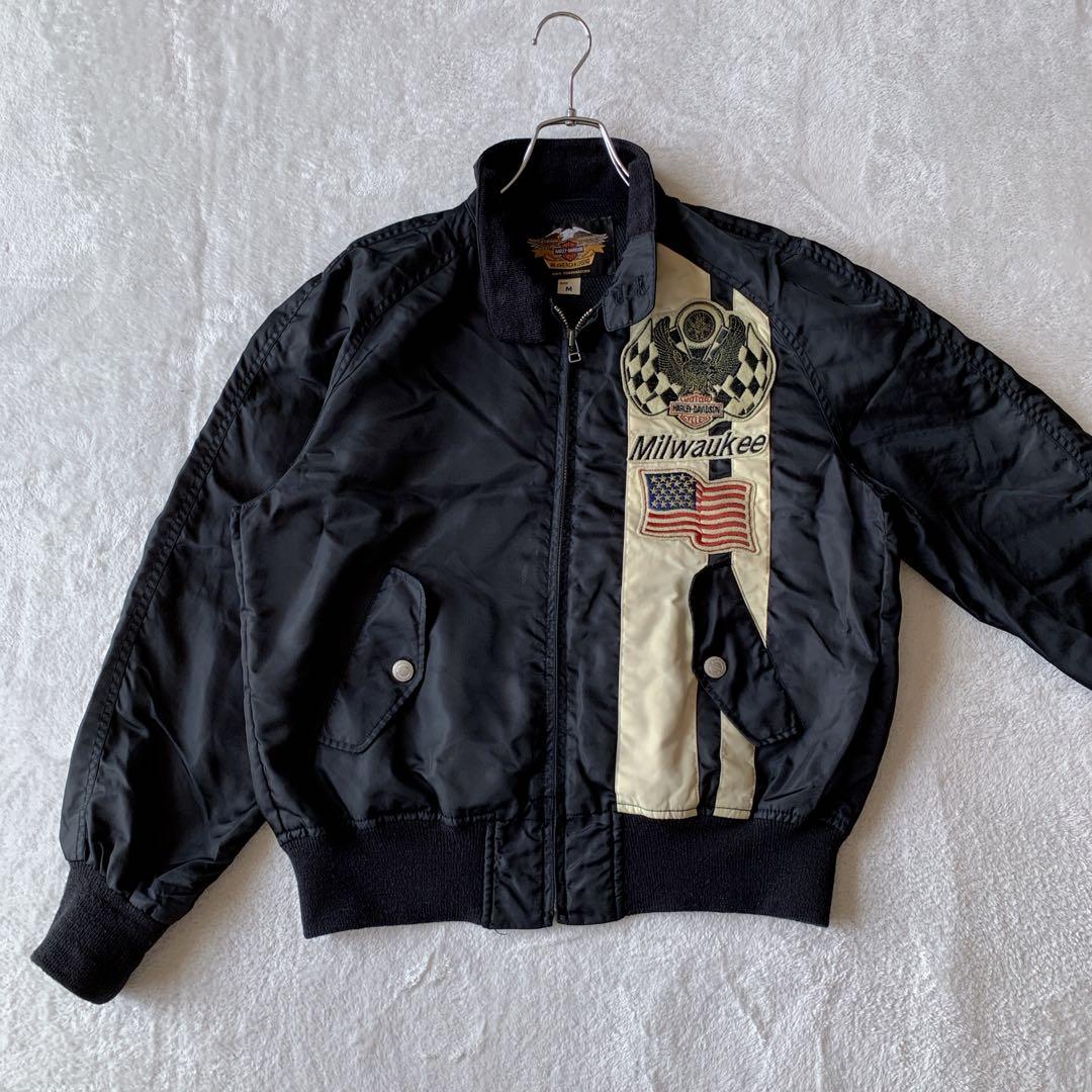 希少 ハーレー ダビッドソン ナイロン ライダース ジャケット バック刺繍ロゴ