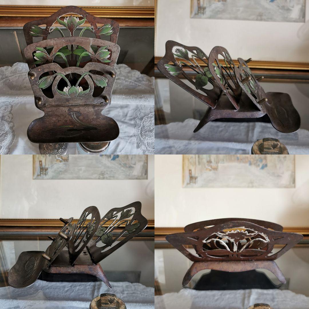 アンティークドイツ アールヌーヴォー ロータス 白水蓮レリーフ折畳レタースタンド