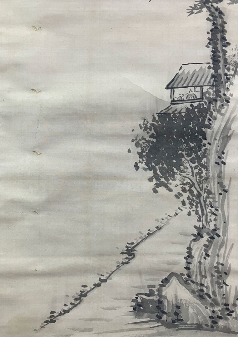 頼山陽【水墨 山水】自画賛　絹本　掛軸