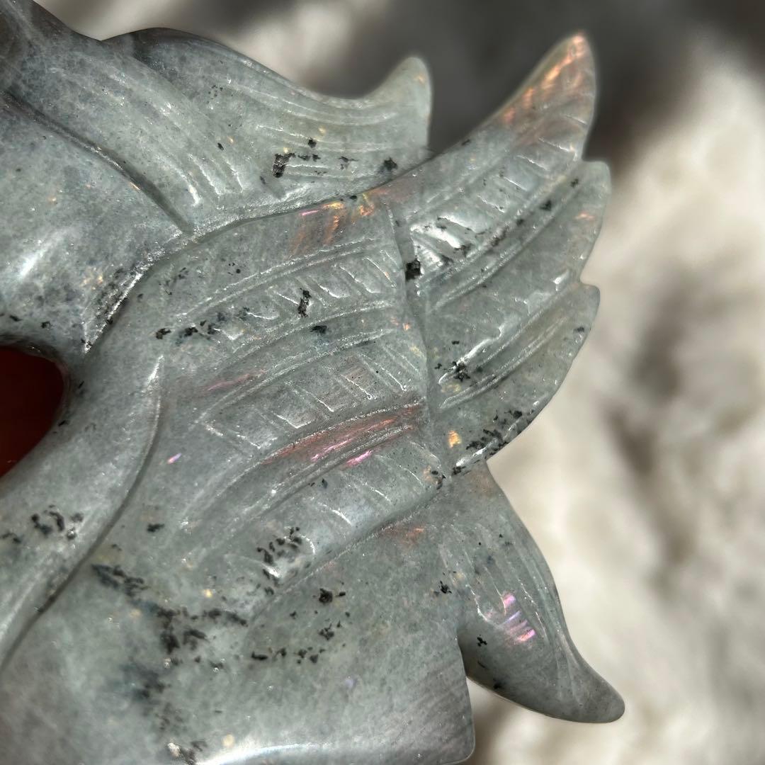 【 ラブラドライト ユニコーン ペガサス 彫物 鉱物 インテリア ユニサス　】
