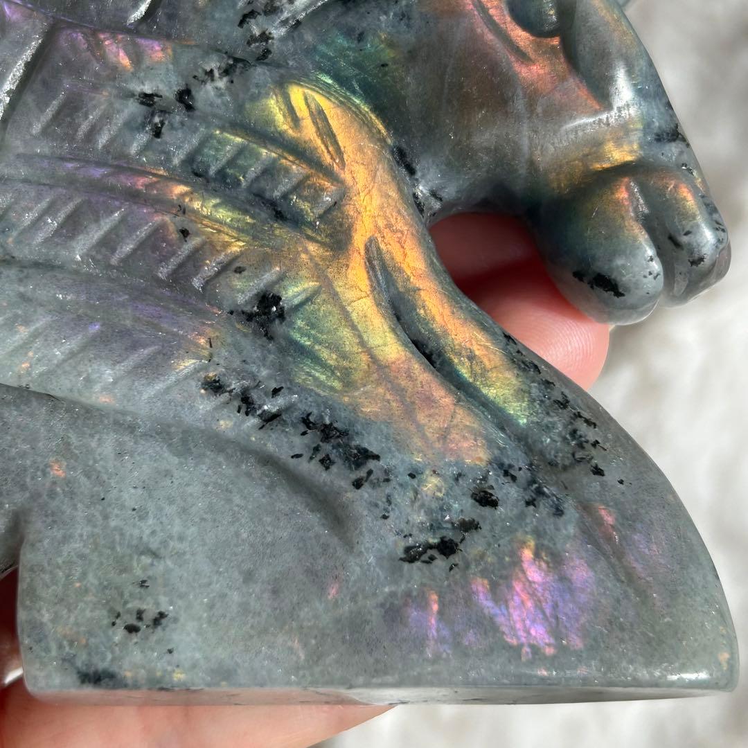 【 ラブラドライト ユニコーン ペガサス 彫物 鉱物 インテリア ユニサス　】