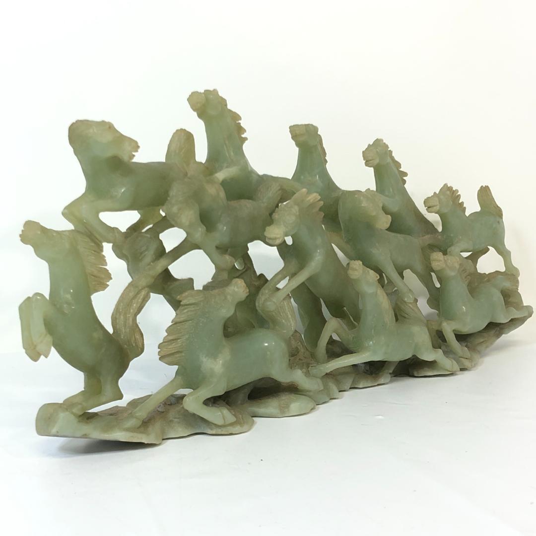 翡翠 馬 置物 12頭 中国美術 彫刻 ジャンク品