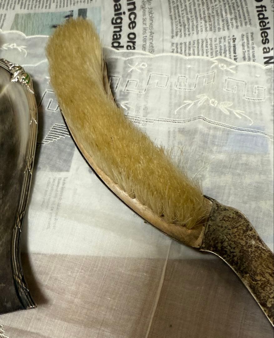 フランス　アンティーク ダストパン ブラシ　　ばら薔薇　シルバー　ちりとり　はけ